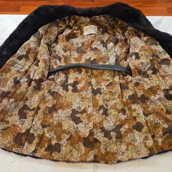 Vintage 1970s Mink Fur Belted Leather Coat Womens Small Medium - Picture 11 of 16